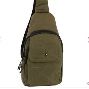 Olive Quilted Nylon Sling Bag